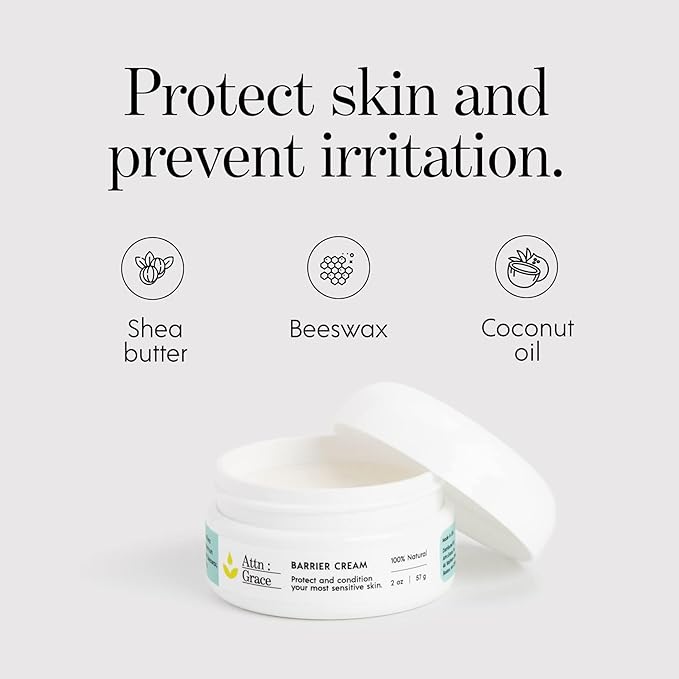 ATTN: GRACE Barrier Cream - Coconut Oil, Shea Butter, and Beeswax Protects Skin and Prevents Irritation - Promotes Rapid Healing for Damaged Skin - Dermatologist Tested, Talc Free, No Parabens