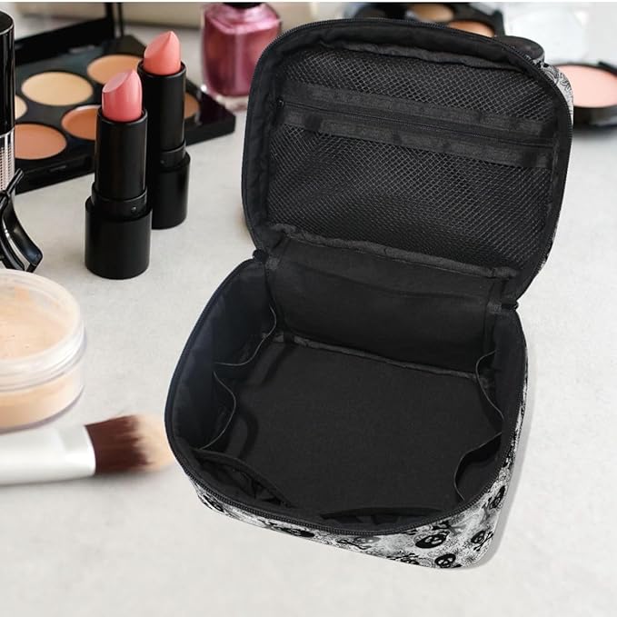 MNSRUU Makeup Bags, Gothic Skulls Black Grey Paisley Makeup Organizer Bags Toiletry Bag Box Travel Cosmetic Bag Make Up Train Case for Women Teen Girl Ladies