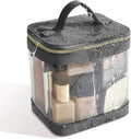 ROWNYEON Clear Makeup Bag, Travel Toiletry Bag Transparent Cosmetic Case with Zipper, Portable Make Up Organizer Clear Car Bag for Essentials with Handle (Black)