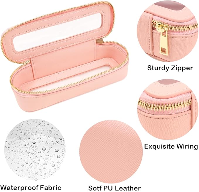 FFpaw Clear Makeup Bag, Small Makeup Bag TSA Approved Toiletry Bag Cosmetic Travel Bag Cute Makeup Bag Organizer Makeup Case Pouch Car Essentials for Women Men (Slim Pink)