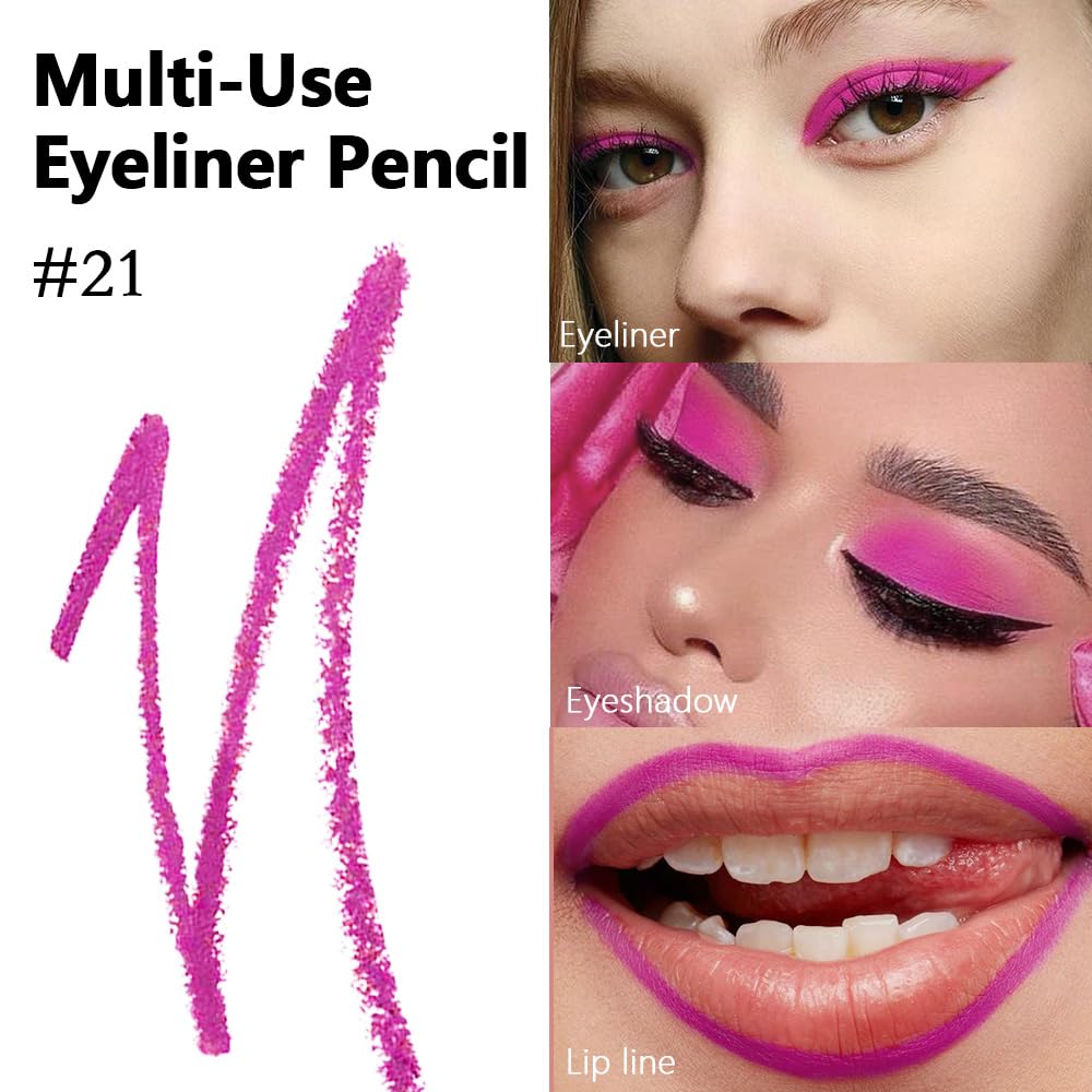 evpct Hot Pink Eyeliner Pencils for Eyes, Rose Hot Pink Colored Eye Liner Pencil Pen Makeup Waterproof Smudge Proof, Colored Gel Waterline Eyeliner Liquid, Face Eye Paint Stick Halloween Makeup 21