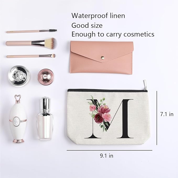 KDXPBZ Initial Makeup Bag - Personalized Gifts for Women, Bridesmaid & Birthday Gifts, Bride & Best Friend Cosmetic Bag (Letter M)