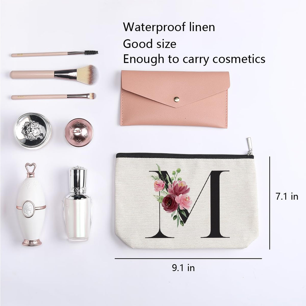 KDXPBZ Initial Makeup Bag - Personalized Gifts for Women, Bridesmaid & Birthday Gifts, Bride & Best Friend Cosmetic Bag (Letter M)