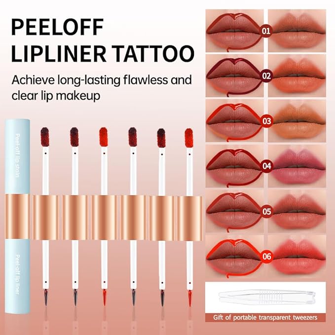 KXmzeG Matte Lip Liner Peel Off Lip Stain, Long Lasting Peel Off Lip Liner Stain, Peel-off Lip Gloss For All Skin Types, Transfer-proof Highly Pigmented Color Waterproof, (03#+06#, Pack of 2)
