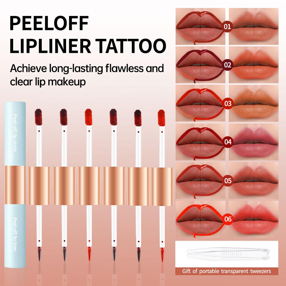 Matte Lip Stain Peel Off Lip Gloss& Lip Liner 2-in-1: One end defines lips with precision liner, the other peels off to reveal long-lasting, waterproof, smudge-proof, transfer-proof matte color.5#