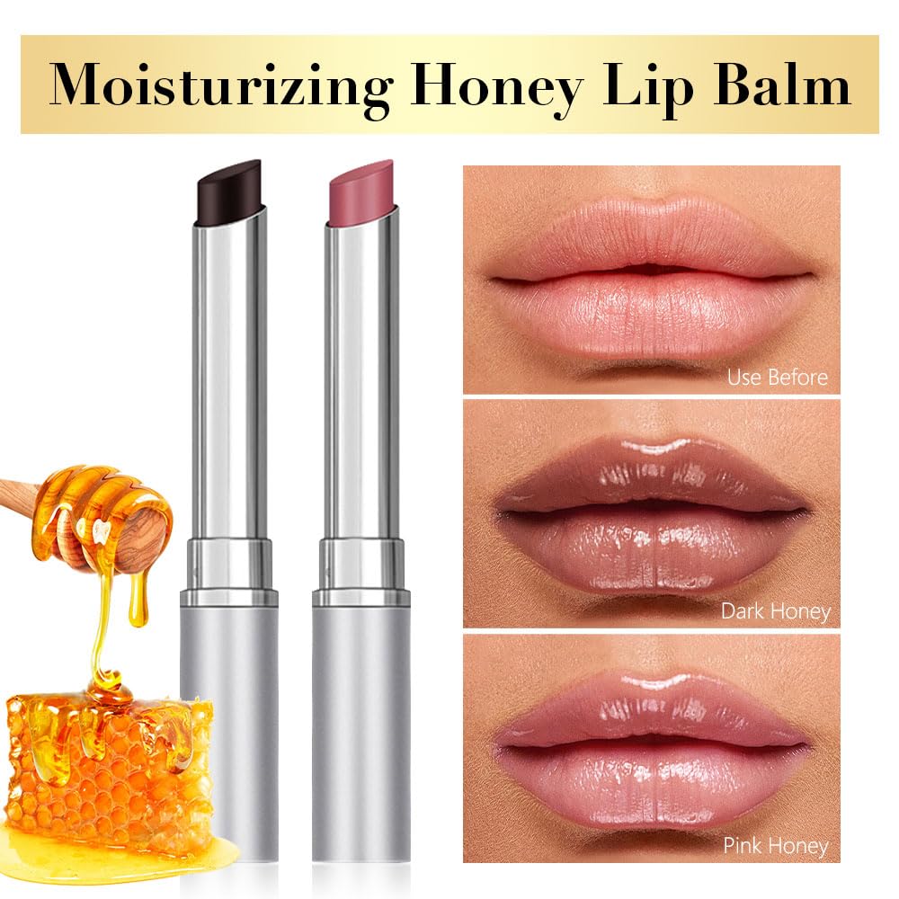 Honey Butter Lipstick Tinted Lip Balm, Shine Moisturizing Plumper Lipstick for Women, Natural Nourishing Hydrating Lip Gloss Stain for Dry Lips, Lightweight Lip Liner Care Makeup, Vegan - Black & Pink