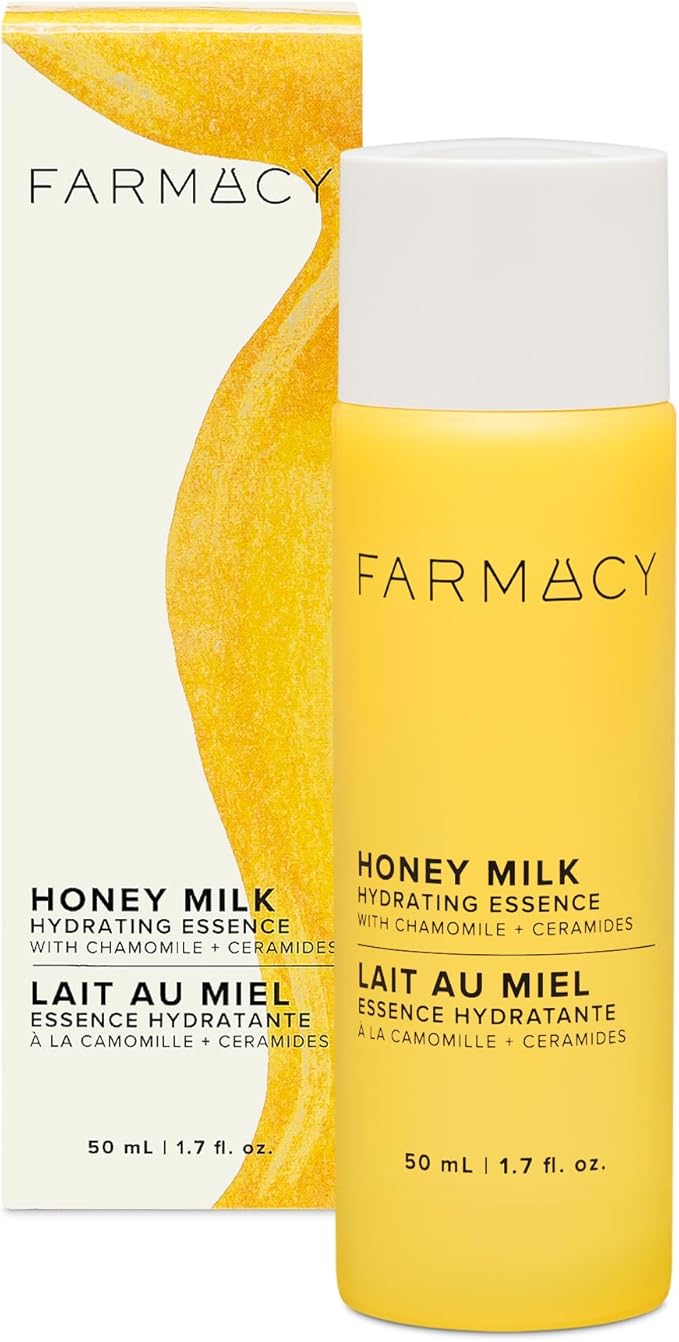 Farmacy Honey Milk Face Essence - Hydrating Milky Toner with Honey, Ceramides, Chamomile + Aloe - Helps Strengthen Skin Barrier + Replenish Moisture - Soothing + Calming Skincare (10ml)