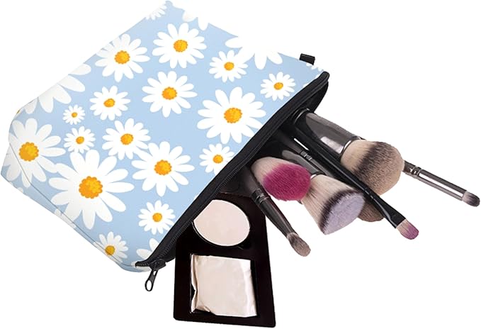 Aiphamy Cute Travel Makeup Bag Cosmetic Bag Small Pouch Gift for Women (Daisy Pale Blue)
