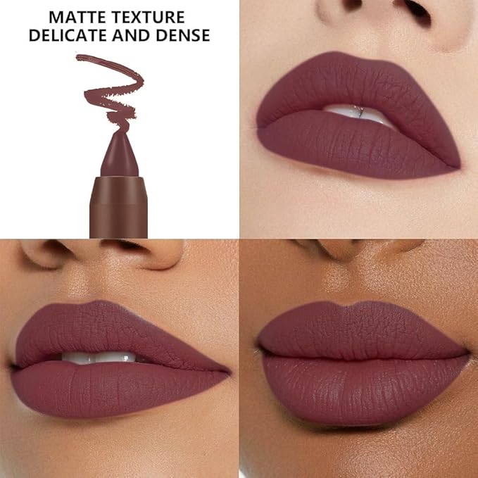 QIDSTERS Matte Lipstick Crayon for Women, Dark Purple 24 Hour Lipstick Lip Liner Pencil, Neutral Lip Stick Lipliner Long Lasting Waterproof Smudge Proof, Vegan & Cruelty-Free, 05