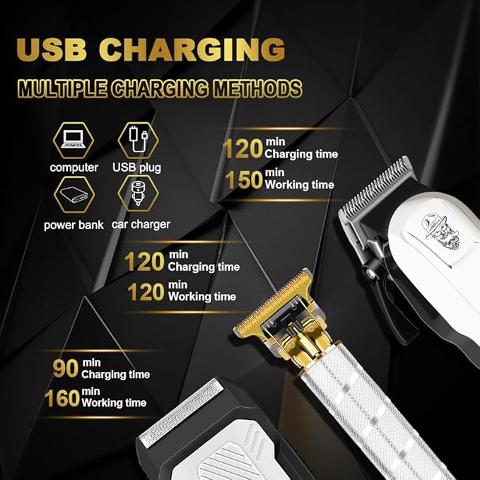 LQT Clippers and Trimmers Set for Men Cordless Professional Hair & Beard Trimmer with Adjustable Lever and Large Battery Capacity, Electric Razor for Men, Ideal for Home Barber Shops