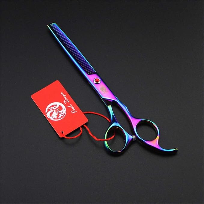 Purple Dragon 7" Dog Grooming Scissors Set with Rhinestone Accent - Rainbow