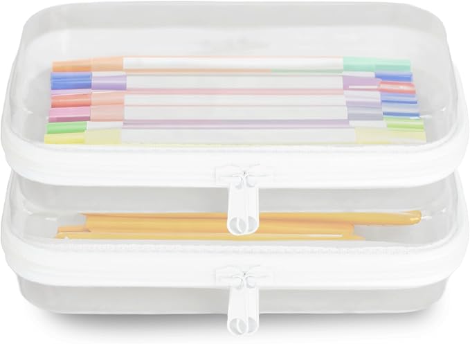 MAPLE + LARK Bliss Bins - Hard Sided Clear Zipper Case for Storage - Professional-Grade Plastic Clear Zipper Pencil Case, Toiletry Pouch, Travel Organizer, Cosmetic Bag, Toy Storage Bins (2 Pack, S)