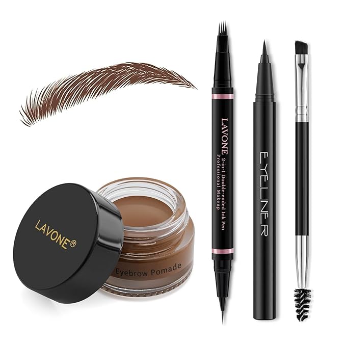 LAVONE Eyebrow Pen Kit, Waterproof Brow Pencil, Pomade,Eyeliner, Soft Brown