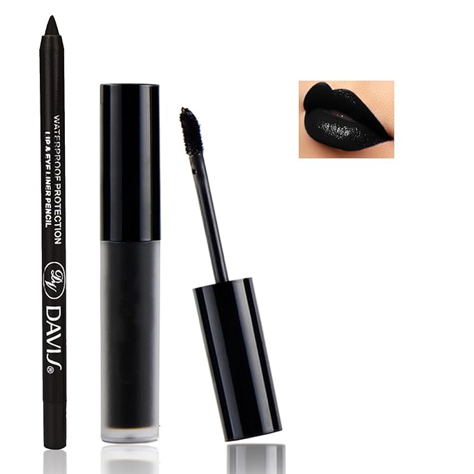 QIUFSSE Black Liquid Lipstick Lip Liner Pencil Set for Halloween Makeup
