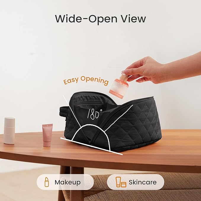 IrisCargo 2 Piece Travel Makeup Bag Organizer for Women, Black Medium Set