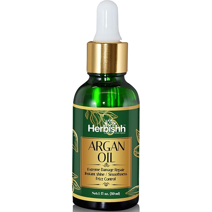 Herbishh Moroccan Argan Oil for Hair 30ml – Hair Serum for Frizz Control & Shine, Damaged Hair Treatment & Split End Repair, Heat Protectant Leave In Serum, Lightweight Non-Greasy Hair Growth Oil