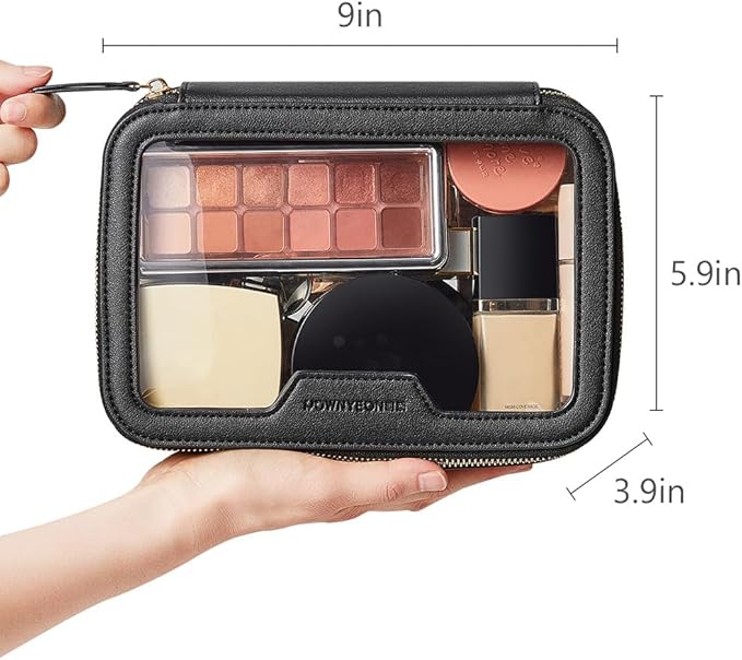 Camdeez Rownyeon Clear Makeup Case Toiletry Bag Travel Makeup Train Case Portable Cosmetic Organizer Transparent Bag Black