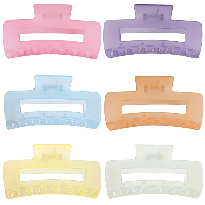 Sisiaipu 4 Inch Big Hair Claw Clips 6 Pcs Large Claw for Thick Hair Square Hair Clips for Women Rectangle Hair Clips Nonslip Acrylic Banana Jaw Clips Hair Accessories for Girls (Ice Cream)