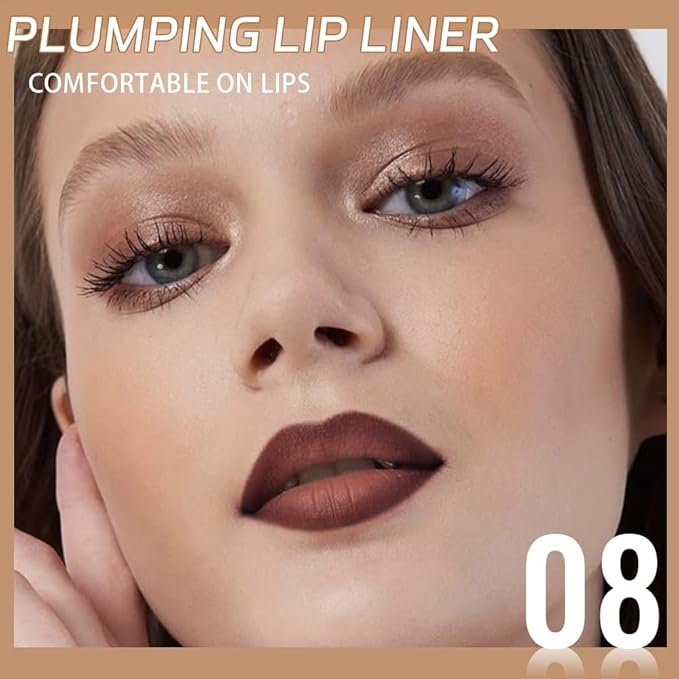 JUAAZIN 2Pcs Matte Lip Liner Pencil, Plump lip pencil liner Long-Lasting Creamy Formula, With Silicone Smudger for Define Contours & Sculpting Lip,Waterproof Non-Staining Crayon Lip Liners 07#+08#