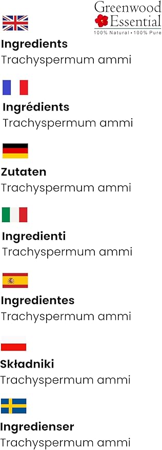 Greenwood Essential Ajwain Essential Oil (Trachyspermum ammi) Pure | Non-Sticky | Non-Greasy | Lightweight | Men & Women | All Skin Types | Steam Distilled 30ml (1 oz)