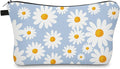 Aiphamy Cute Travel Makeup Bag Cosmetic Bag Small Pouch Gift for Women (Daisy Pale Blue)