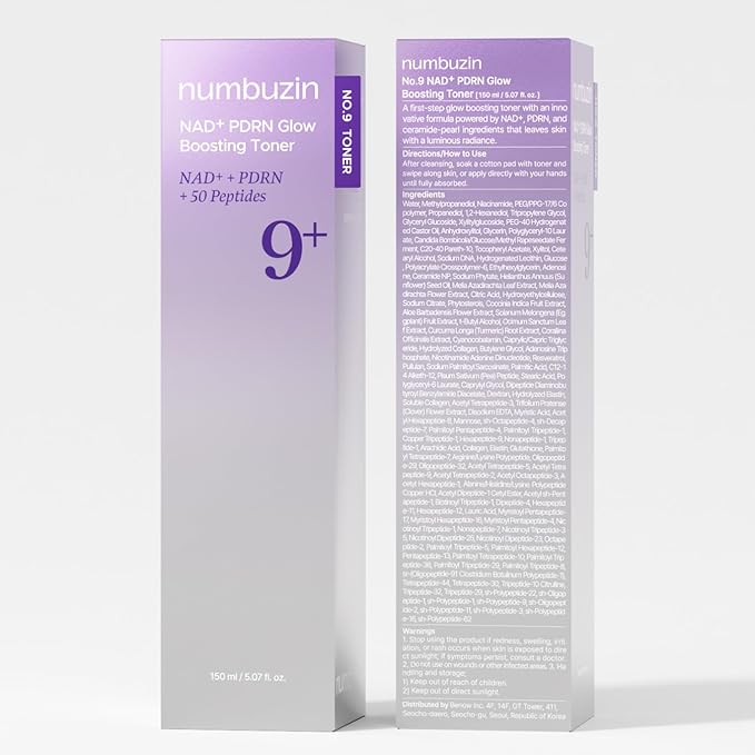 numbuzin No.9 NAD+ Salmon PDRN Toner, Glass Skin Hydrating Toner with Peptides & Niacinamide, Instant Plumping, Firming & Anti-Aging Korean Skincare, 5.07 fl oz