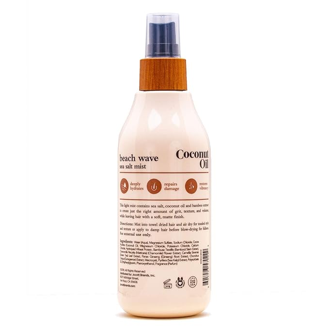 Oliology Coconut Oil Beach Wave Sea Salt Mist Spray - Light Mist Gives Hair Soft Beachy Waves Without Stiffness | Creates Volume | Long Lasting | & Paraben Free (8oz/2 Pack)