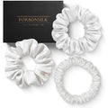 FORBDNSILK 100% Pure 22 Momme Mulberry Silk Scrunchies (Set of 3) | Highest grade (6A) Luxury Hair Ties| (Black,White,Pink) | (White, Standard/Small/Skinny)