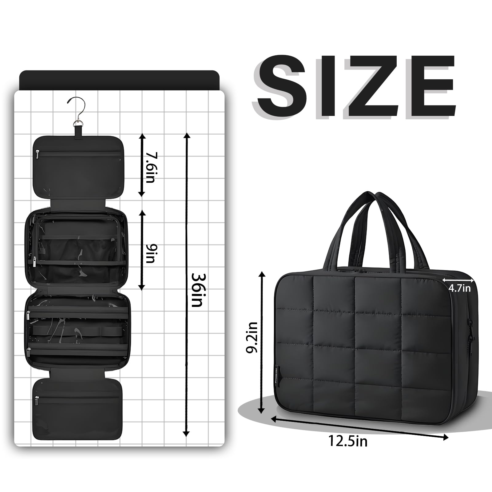 Inmorven Travel Hanging Toiletry Bag for Women, Makeup Cosmetic Bag with Jewelry Organizer, Waterproof DoppKit Set for Girls Large Capacity, Carry-on Travel Accessories Essentials - Black