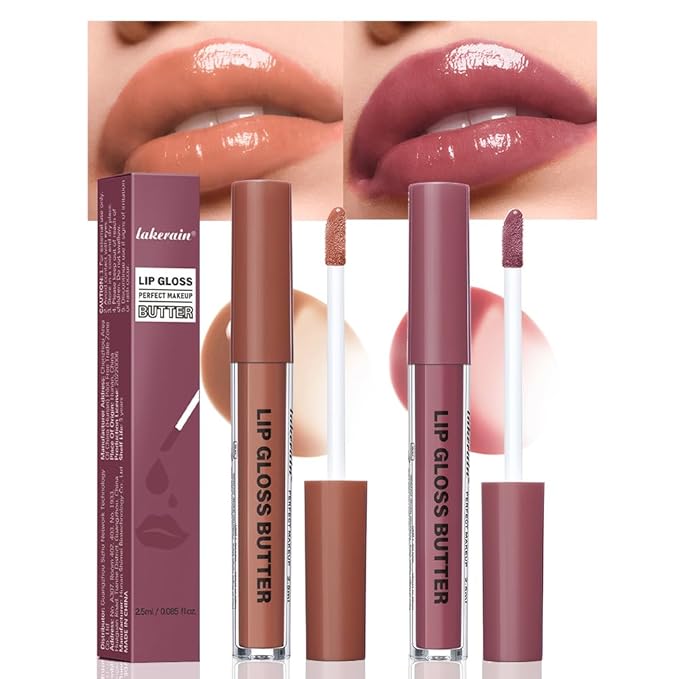 FeiCuiYun 2Pcs Brown Nourishing Lip plumper Gloss, Long Wear Hydration Mini Liquid Lipstick Makeup, Moisturizing High Shine Lip Glow Oil Fresh Lightweight Glossy Plumping Lip Gloss for Women (08+12)