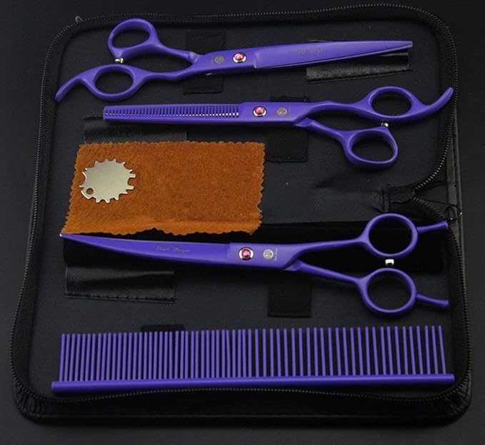 Purple Dragon 7" Dog Grooming Scissors Set with Rhinestone Accent - Violet