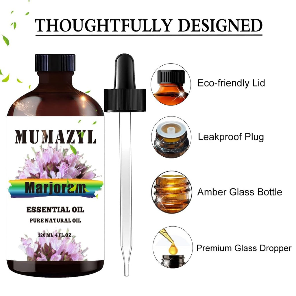 Marjoram Essential Oil, Marjoram Oil 4 Fl Oz 120ML for Diffuser Humidifier Yoga Cleaning DIY Candle Soap Making MUMAZYL Essential Oils