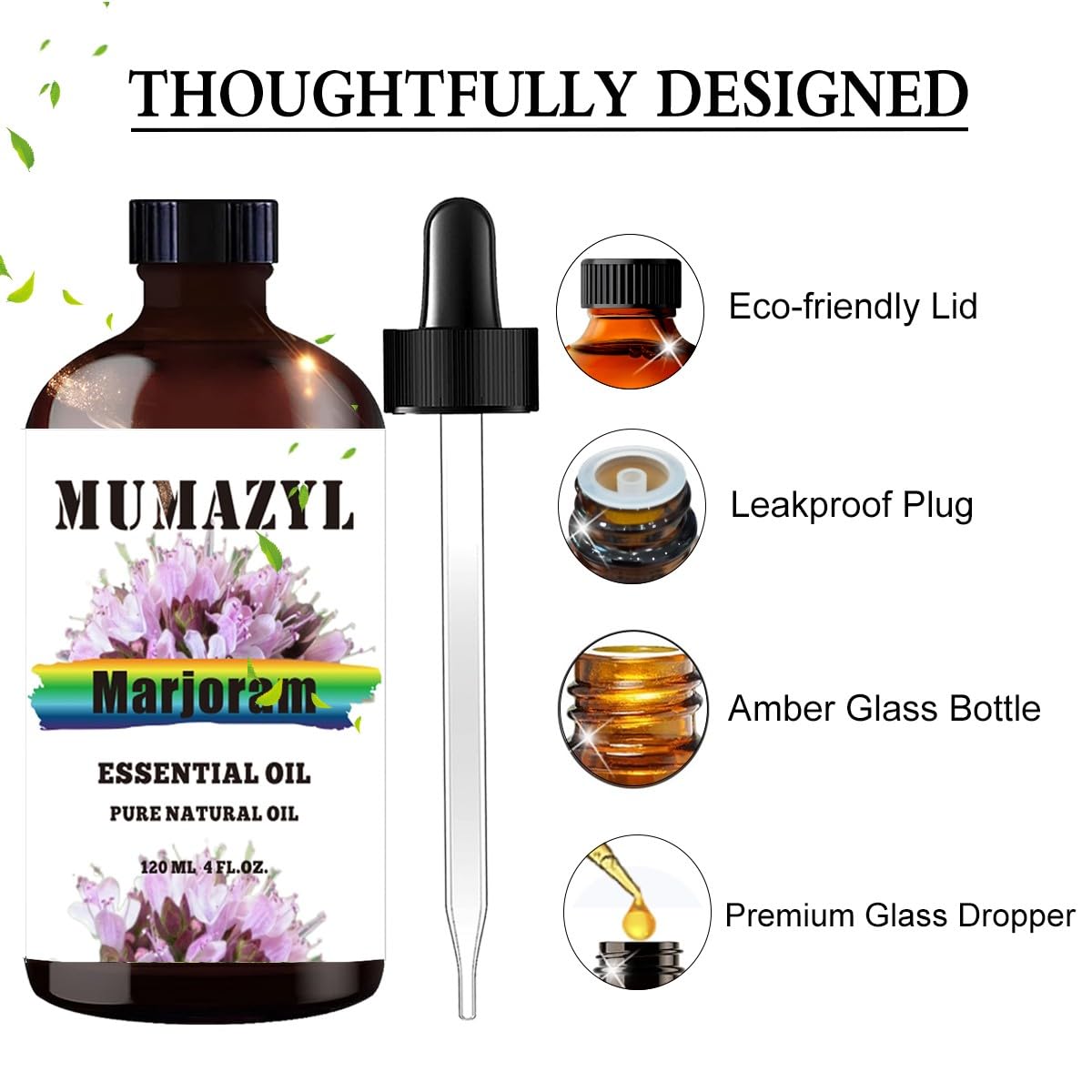 Marjoram Essential Oil, Marjoram Oil 4 Fl Oz 120ML for Diffuser Humidifier Yoga Cleaning DIY Candle Soap Making MUMAZYL Essential Oils