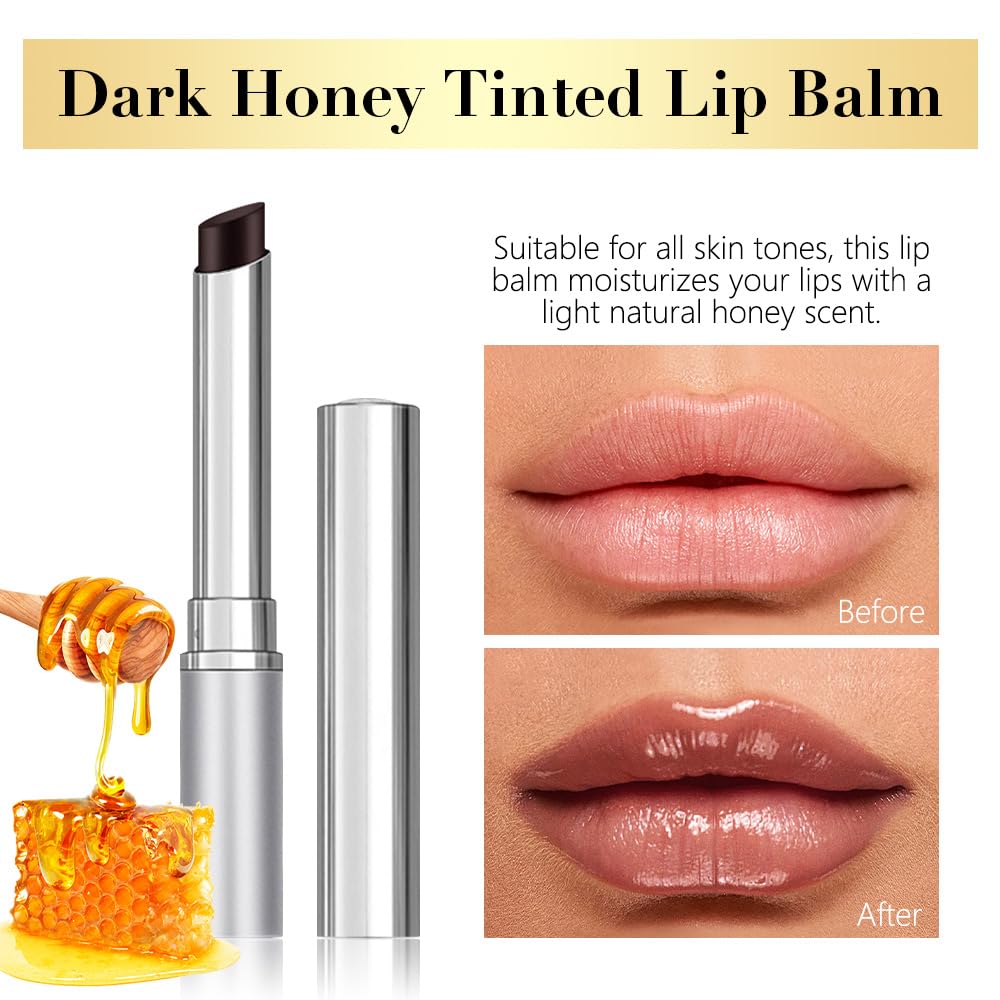 FeiCuiYun 2Pcs Dark Brown Honey Tinted Lip Balm Lip Gloss Lipstick, Sheer Hydrating Lip Gloss Tint, Moisturizing Lip Color for All Skin Tones, Nourishing Lip Balm with a Hint of Natural Black Cherry