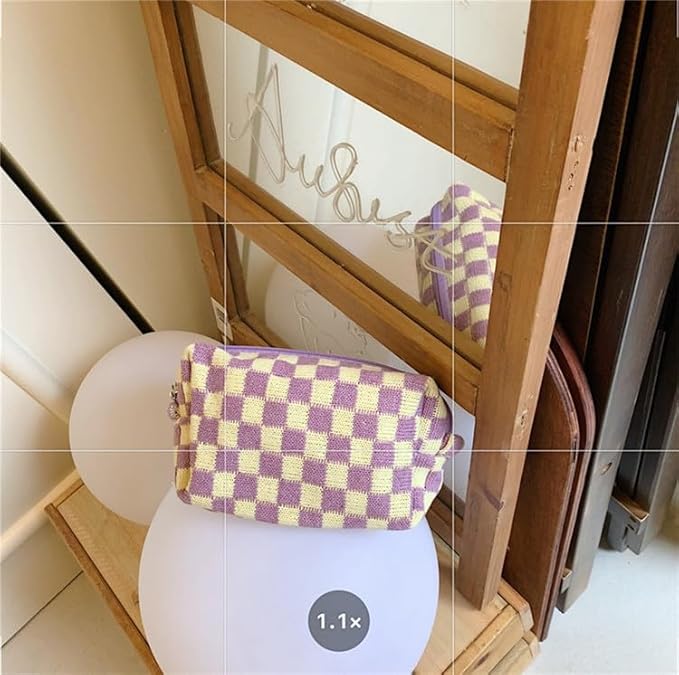 Checkered Makeup Bag for Purse, Small Travel Cosmetic Pouch,Purple,6 Pack