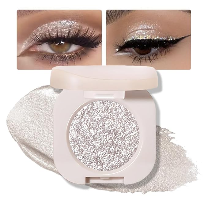 FeiCuiYun Glitter Shimmer Sparkle Eyeshadow Palette Makeup for Older Women, Silver Glitter Shimmer Metallic Holographic Multichrome Cream Iridescent Single Monochrome Eye Shadow Makeup, 12