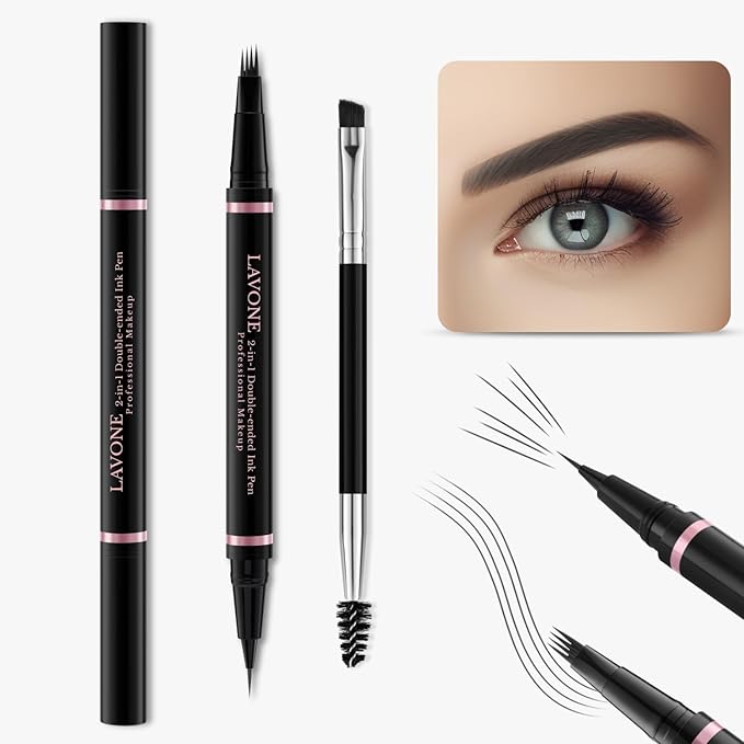 LAVONE Eyebrow Pen Kit, Waterproof Brow Pencil, Pomade, Eyeliner, Dark Grey