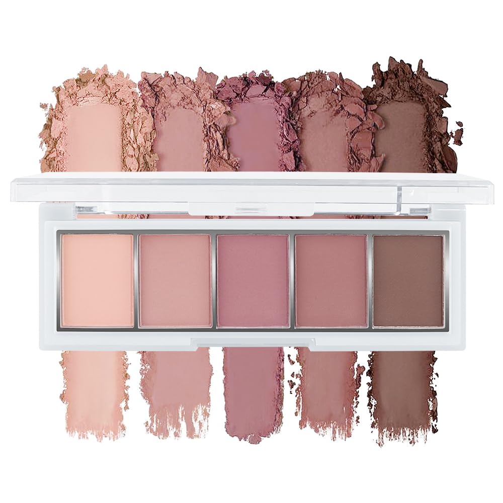 JUAAZIN 5 Colors Matte Eyeshadow Makeup Palette, 5 Natural Neutral Nude Brown Faded Rose Colors Eyeshadow, Looks for Brown Eyes Women Finish Long Wearing Waterproof Professional Eye Makeup 04#