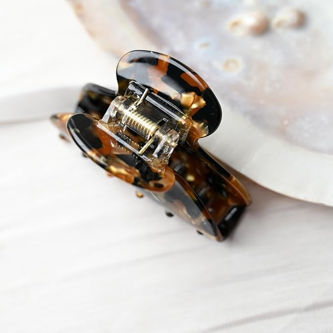 Prettyou Handmade Celluloid Acetate French Design Barrettes Tortoise Shell Claws Hair Claw Luxury Fashion Accessories Hair Clip for Women (black gold)
