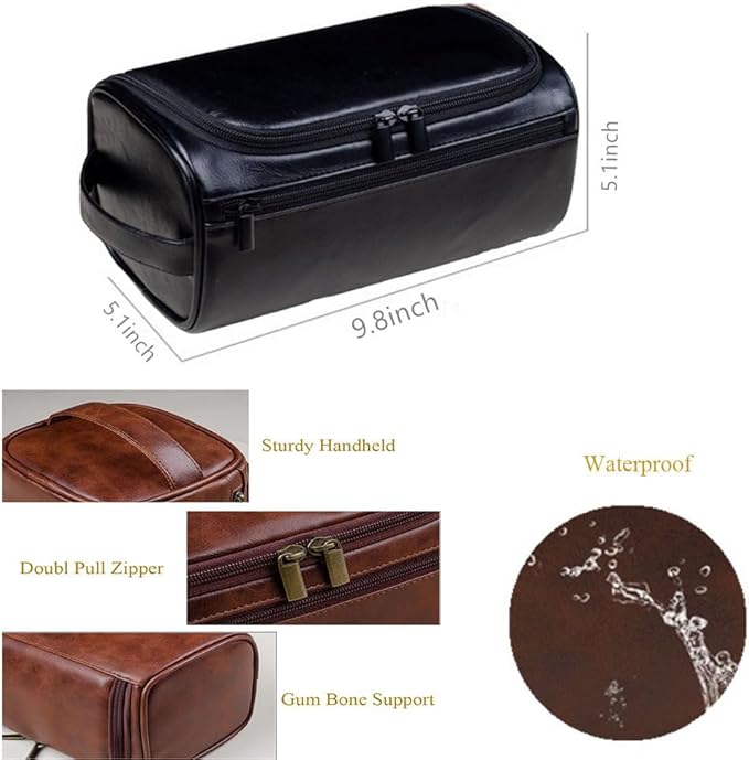 joyinaff Personalized Embroidery PU Leather Travel Toiletry Bag for Men,Stylish Travel Organizer for Travel, Wedding Gift,Customized Monogram Travel Shaving Dopp Kit for Groomsmen (Black)
