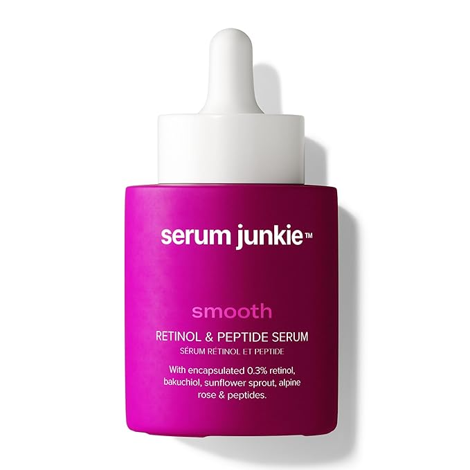 Serum Junkie Smooth Retinol and Peptide Serum with Encapsulated Retinol, Bakuchiol, Matrixyl 3000, Melatonin and Vitamin E, Targets Fine Lines, Uneven Texture, Dullness, 1 fl oz
