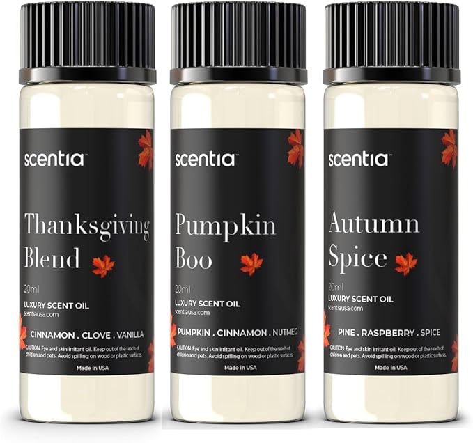 Scentia Pumpkin Vanilla Bakery Aromatherapy Diffuser Oil Collection – Essential Oil Blend for Candles, Home & DIY Cozy Scents 3x20ml Discovery Set