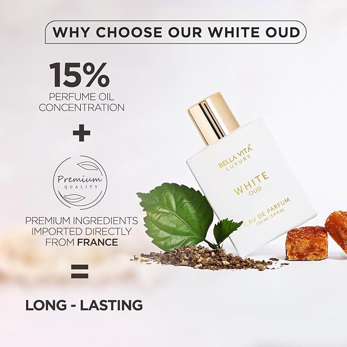 Bellavita Luxury White Oud Eau de Parfum | 100 ml (3.4 fl.oz.) | Perfume for Men and Women | Fruity, Artemisia Lemon, Freesia, and Tobacco Notes | Long Lasting Unisex Fragrance