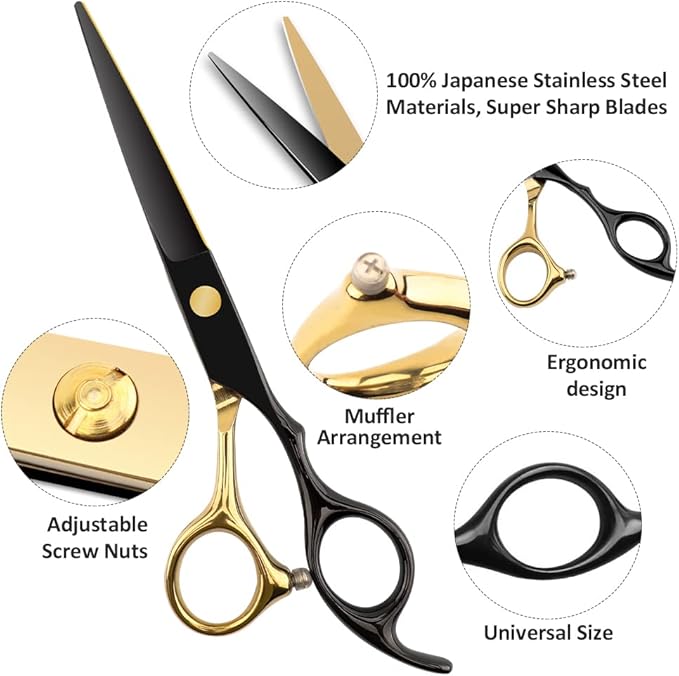 Dozmux 6.7inch Black Gold Hairdressing Hair Cutting Scissors Set