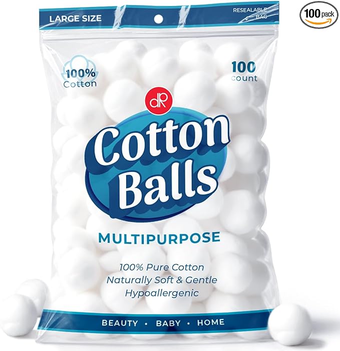 DecorRack 100 Large Cotton Balls, 100% Pure Cotton, Soft and Absorbent