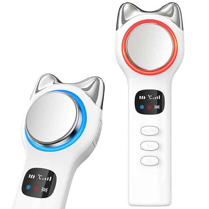 Cool and Hot Facial Firming Device, Light Face Tool with Vibration, Facial Massager with 8-21°C Cold, 38-47°C Hot, Electric Skin Care Kit