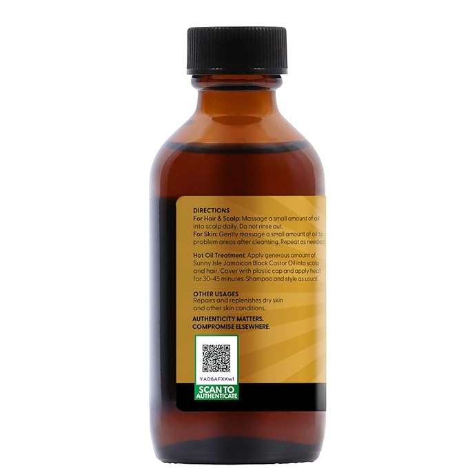 Sunny Isle Jamaican Black Castor Oil 2oz, Original Authentic Moisturizing JBCO for Hair Growth, Scalp Care, Edges, Eyebrows & Eyelashes, Conditioning for Dry Skin, Unscented