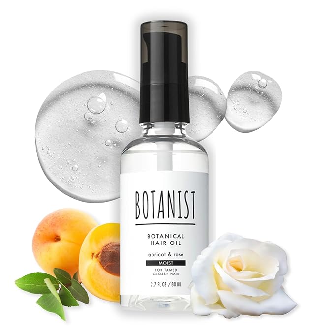 Botanist Natural Hair Oil Spray for Dry Hair, Hydrating Hair Oil Mist for Women & Men with Jojoba Oil& Organic Extracts, Scalp Oil Treatment for Dry Itchy Scalp from Japan MOIST 2.7Fl Oz APRICOT& ROSE