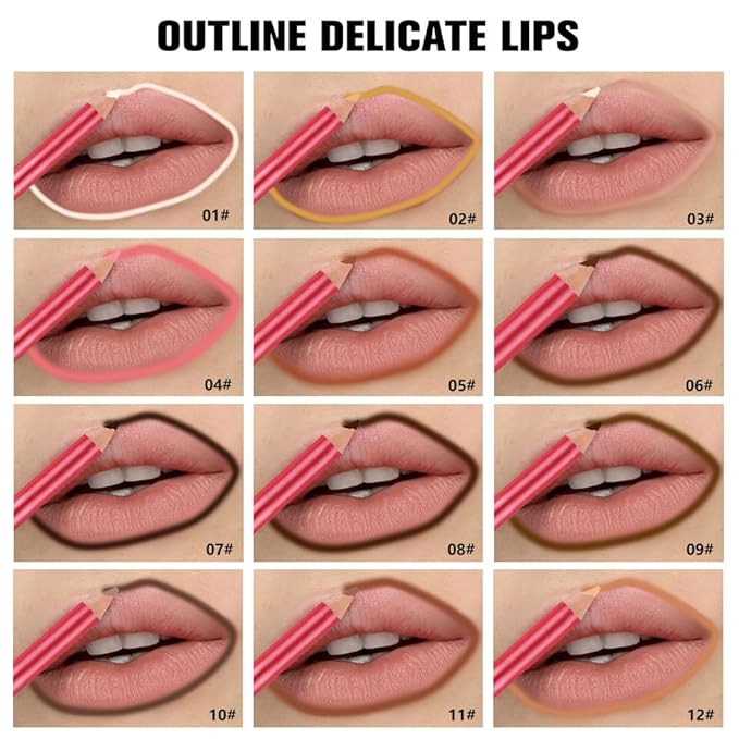 Hxssll 12Pcs Matte Lipstick Crayon Lip Liner pencil Set, Creamy & Hydrating Matte Lip Pencil, Smudge-Proof, Long-Wear Waterproof Lipstick Liner to Create Perfect Lip Makeup (12pcs) Set #02