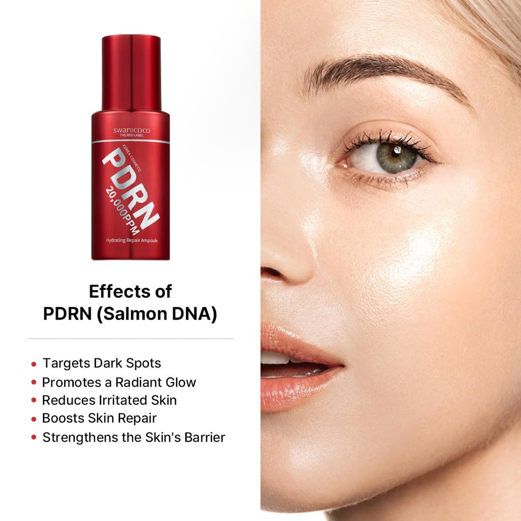 SWANICOCO Premium 20,000ppm PDRN Serum Ampoule, 99.9% Pure Salmon DNA, 2% Concentration, Anti-Aging, Firming, Plumping, Beach Vacation Essentials, Korean Beauty 30ml 1Fl Oz
